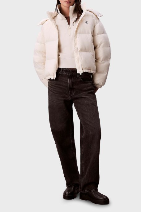 Calvin Klein Suya Dayanıklı Boxy Fit Çıkarılabilir Kapüşonlu Şişme LV047D501GVDV Bayan Mont LV047D501G VDV BEYAZ - Calvin Klein (1)