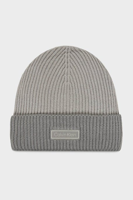 Calvin Klein Yün ve Kaşmir Karışımlı Logolu LV04D8029GQBW Erkek Bere LV04D8029G QBW GRİ - Calvin Klein