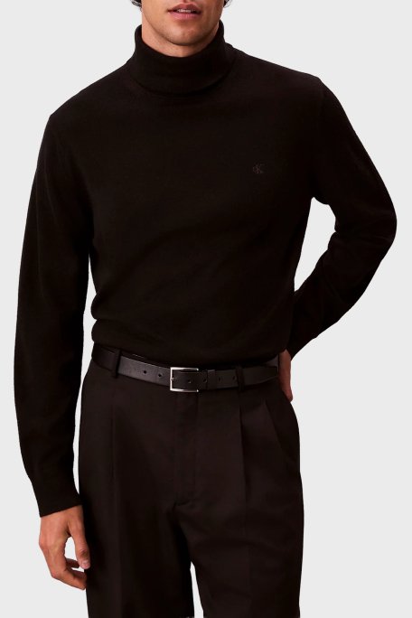 Calvin Klein Yünlü Regular Fit Balıkçı Yaka Logolu LV04LD317GUB1 Erkek Kazak LV04LD317G UB1 SİYAH - Calvin Klein