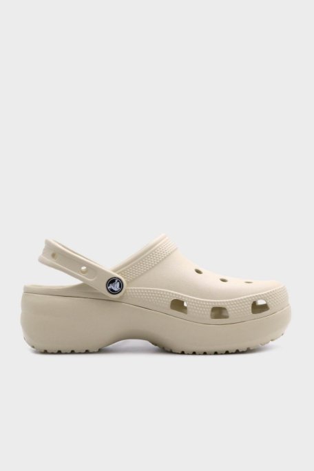 Crocs Classic Platform Clog W Logolu Çıkarılabilir Kayışlı Bayan Terlik 206750-2Y2 KEMİK - Crocs