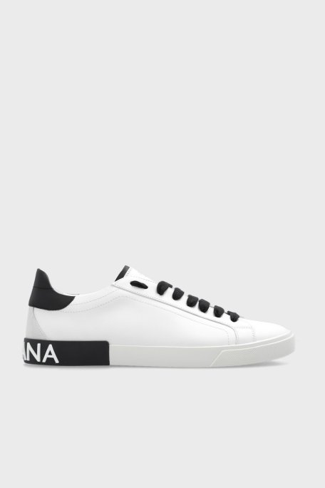Dolce & Gabbana Hakiki Deri Logolu Snaker Erkek Ayakkabı CS2203 AM779 89697 BEYAZ - Dolce Gabbana
