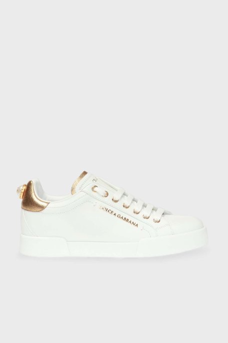 Dolce & Gabbana Hakiki Deri Sneaker Kadın Ayakkabı CK1602 AN298 8B996 BEYAZ - Dolce Gabbana