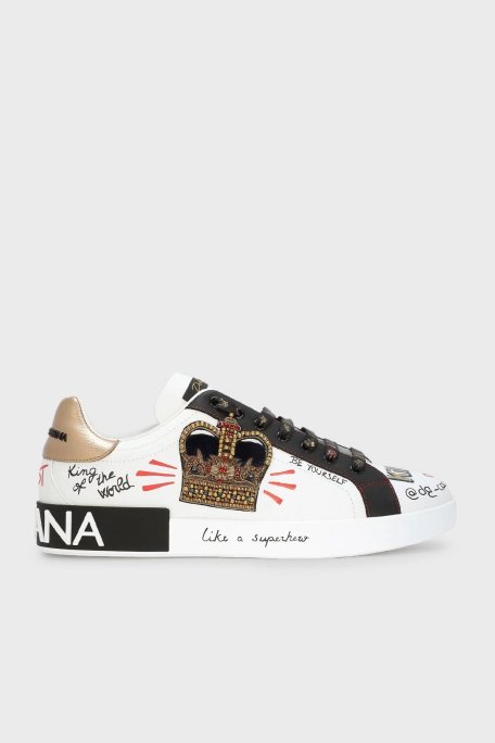 Dolce & Gabbana Hakiki Deri Sneaker Erkek Ayakkabı CS1570 AZ268 HWF57 BEYAZ - Dolce Gabbana