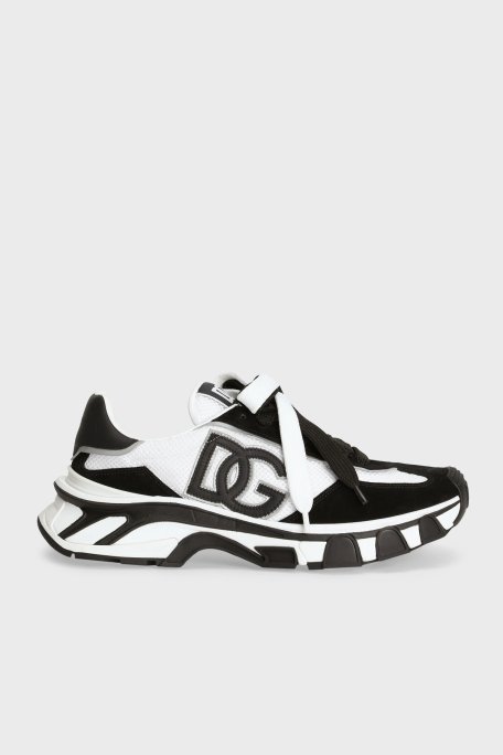 Dolce Gabbana Logolu Deri Karışımlı Sneaker Erkek Ayakkabı CS2403 A0208 8B926 SİYAH-BEYAZ - Dolce Gabbana