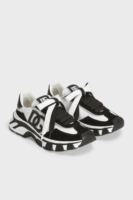 Dolce Gabbana Logolu Deri Karışımlı Sneaker Erkek Ayakkabı CS2403 A0208 8B926 SİYAH-BEYAZ - Dolce Gabbana (1)