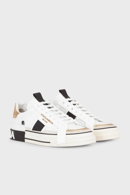 Dolce & Gabbana Logolu Deri Sneaker Erkek Ayakkabı CS1863 AO222 8B996 BEYAZ - Dolce Gabbana (1)