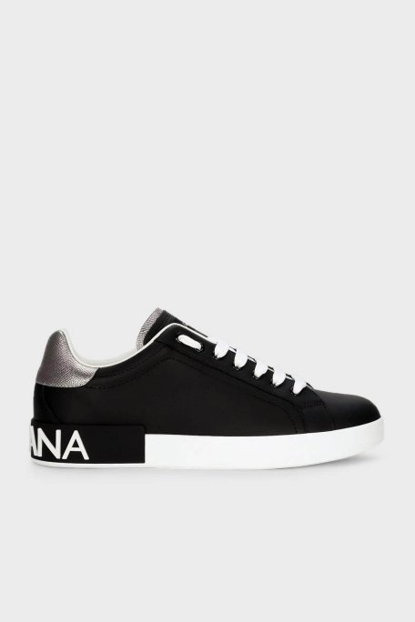 Dolce & Gabbana Logolu Hakiki Deri Sneaker Erkek Ayakkabı CS2216 AH527 8B979 SİYAH - Dolce Gabbana