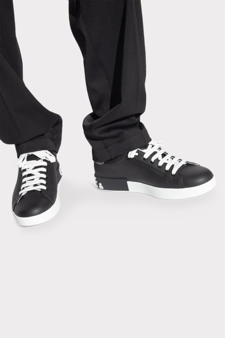 Dolce & Gabbana Logolu Hakiki Deri Sneaker Erkek Ayakkabı CS2216 AH527 8B979 SİYAH - Dolce Gabbana (1)