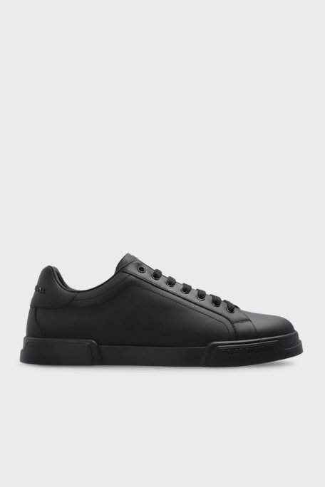 Dolce & Gabbana Logolu Hakiki Deri Sneaker Erkek Ayakkabı CS2332 A1065 80999 SİYAH - Dolce Gabbana