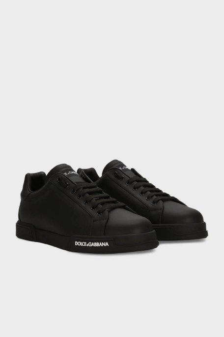 Dolce & Gabbana Logolu Hakiki Deri Sneaker Erkek Ayakkabı CS2332 AA335 8B956 SİYAH - Dolce Gabbana (1)
