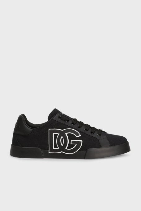 Dolce & Gabbana Logolu Hakiki Deri ve Pamuk Karışımlı Sneaker Erkek Ayakkabı CS2343 AE629 8B956 SİYAH - Dolce Gabbana