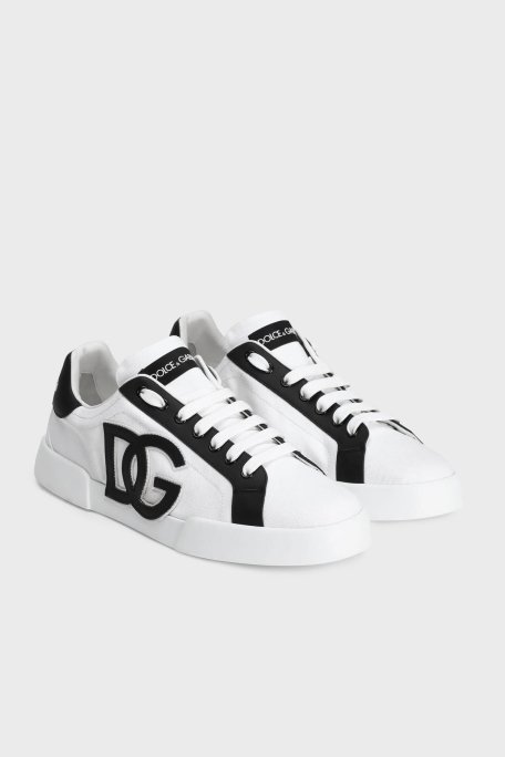 Dolce & Gabbana Logolu Hakiki Deri ve Pamuk Karışımlı Sneaker Erkek Ayakkabı CS2343 AE629 8T908 SİYAH-BEYAZ - Dolce Gabbana (1)