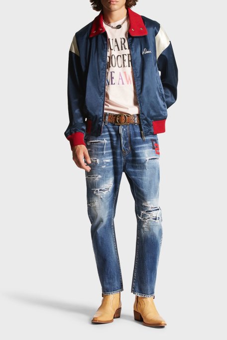 Dsquared2 % 100 Pamuk Regular Fit Normal Bel Boru Paça Yırtıklı Jeans Erkek Kot Pantolon S74LB1435 S30309 470 LACİVERT - Dsquared2 (1)