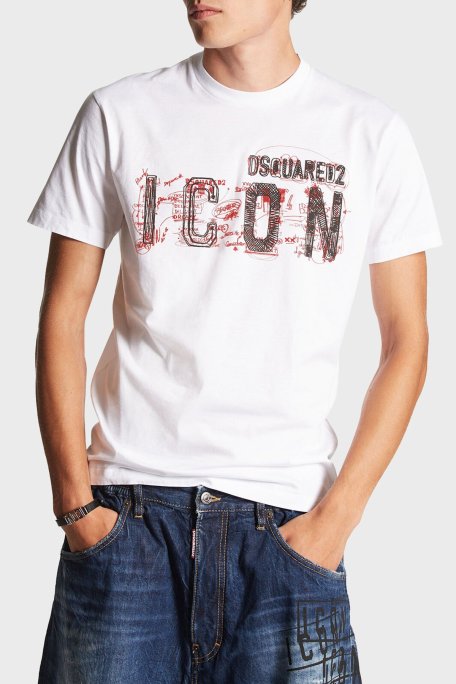 Dsquared2 Baskılı % 100 Pamuk Regular Fit Bisiklet Yaka Erkek T Shirt S79GC0084 S23009 100 BEYAZ - Dsquared2
