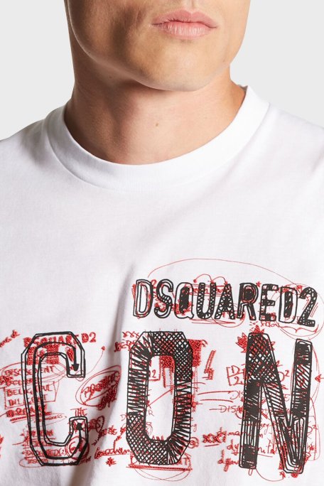 Dsquared2 Baskılı % 100 Pamuk Regular Fit Bisiklet Yaka Erkek T Shirt S79GC0084 S23009 100 BEYAZ - Dsquared2 (1)
