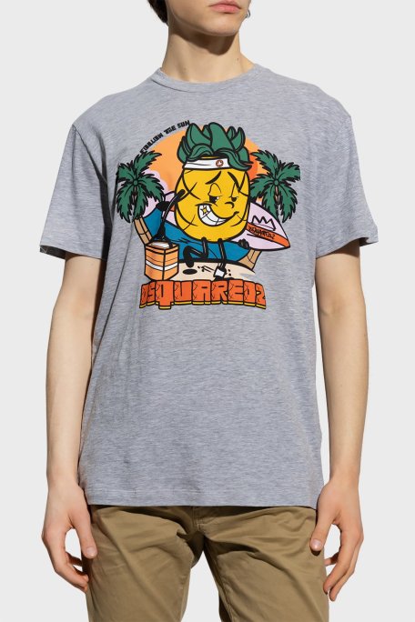 Dsquared2 Baskılı Bisiklet Yaka Pamuklu Regular Fit Erkek T Shirt S71GD1263 S221468 57M GRİ - Dsquared2 