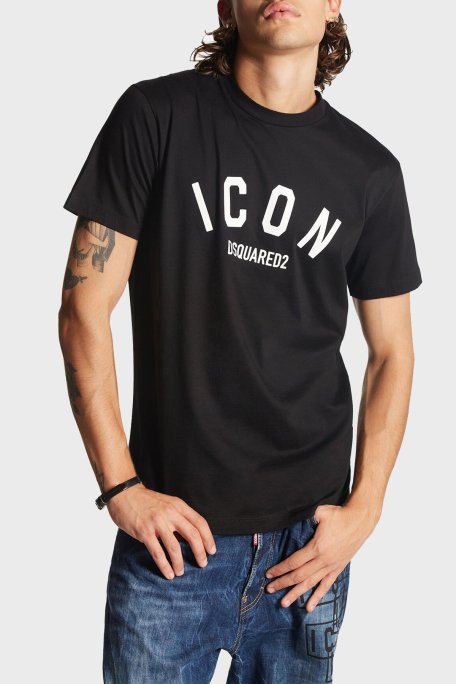 Dsquared2 Logo Baskılı % 100 Pamuk Regular Fit Bisiklet Yaka Erkek T Shirt S79GC0089 S23009 900 SİYAH - Dsquared2