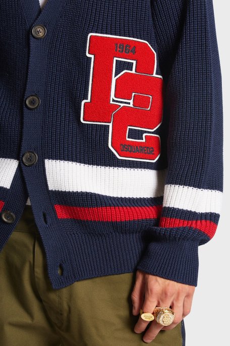Dsquared2 Logolu % 100 Yün Oversize Fit V Yaka Örme Erkek Hırka S74HA1420 S18431 961 LACİVERT - Dsquared2 (1)