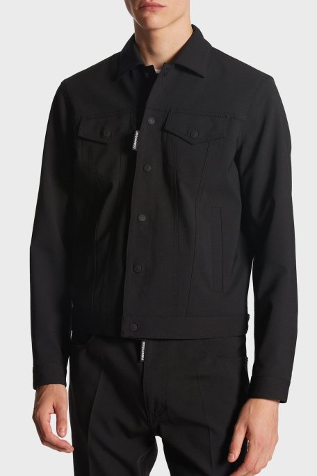 Dsquared2 Logolu Streç Yünlü Slim Fit Bomber Kot Erkek Ceket S74AM1482 S40320 900 SİYAH - Dsquared2