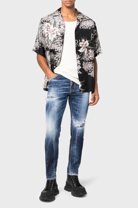 Dsquared2 Pamuklu Normal Bel Dar Paça Slim Fit Skater Jeans Erkek Kot Pantolon S74LB1255 S30789 470 LACİVERT - Dsquared2 