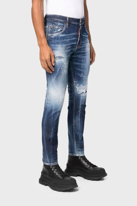 Dsquared2 Pamuklu Normal Bel Dar Paça Slim Fit Skater Jeans Erkek Kot Pantolon S74LB1255 S30789 470 LACİVERT - Dsquared2 (1)