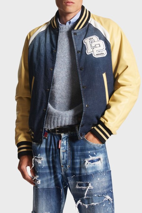 Dsquared2 Streç Pamuklu Regular Fit Kolej Yaka Bomber Erkek Ceket S74AM1451 S30664 470 LACİVERT - Dsquared2 (1)