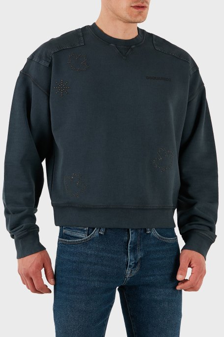 Dsquared2 Streç Pamuklu Regular Fit Zımba Detaylı Bisiklet Yaka Erkek Sweat S74GU0752 S25539 814 ANTRASİT - Dsquared2 (1)