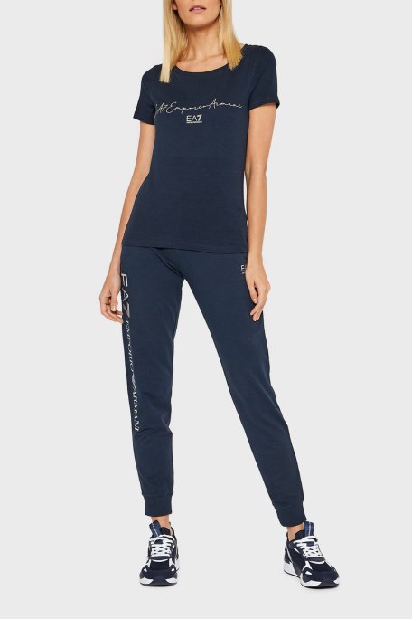 EA7 Baskılı Regular Fit Bisiklet Yaka Pamuklu Bayan T Shirt 3LTT16 TJCRZ 1554 LACİVERT - EA7 (1)