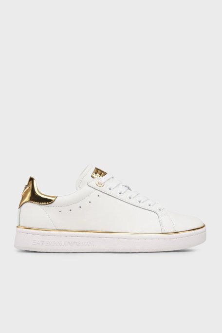 EA7 Deri Sneaker Bayan Ayakkabı X7X009 XK329 R579 BEYAZ-GOLD - EA7