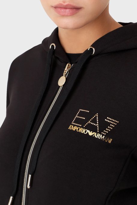 EA7 Fermuarlı Cepli Regular Fit Kapüşonlu Kadın Eşofman Takımı 8NTV51 TJ9RZ 1200 SİYAH - EA7 (1)