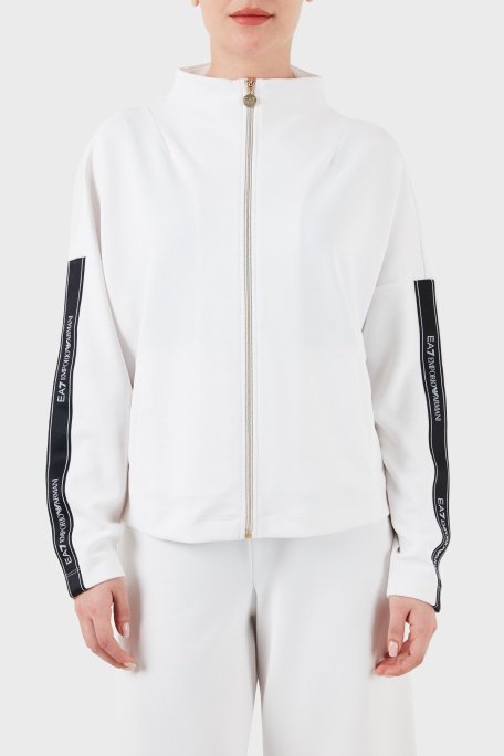 EA7 Logo Bantlı Fermuarlı Dik Yaka Cepli Regular Fit Bayan Sweat 3DTM24 TJDCZ 1100 BEYAZ - EA7