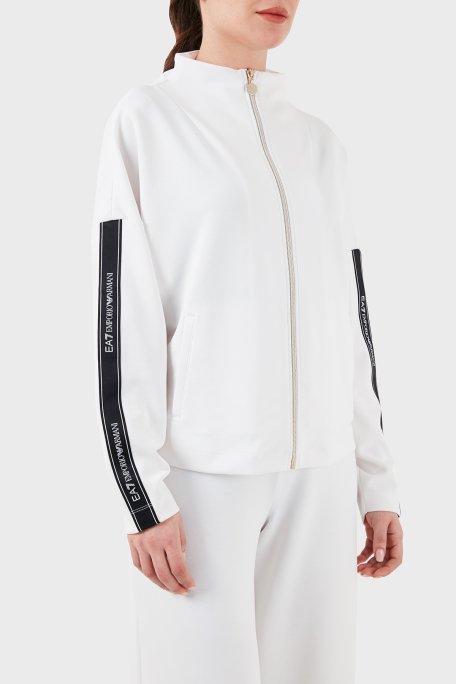 EA7 Logo Bantlı Fermuarlı Dik Yaka Cepli Regular Fit Kadın Sweat 3DTM24 TJDCZ 1100 BEYAZ - EA7 (1)