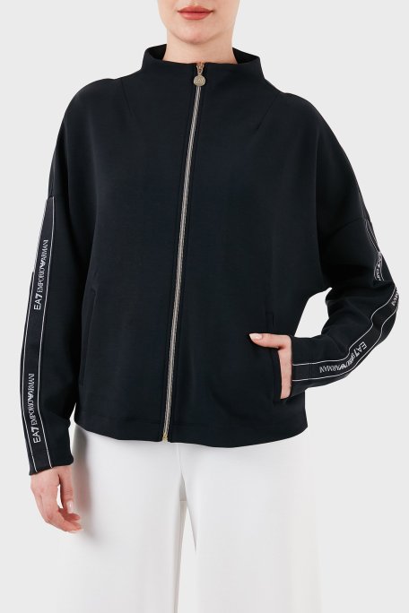 EA7 Logo Bantlı Fermuarlı Dik Yaka Cepli Regular Fit Bayan Sweat 3DTM24 TJDCZ 1200 SİYAH - EA7