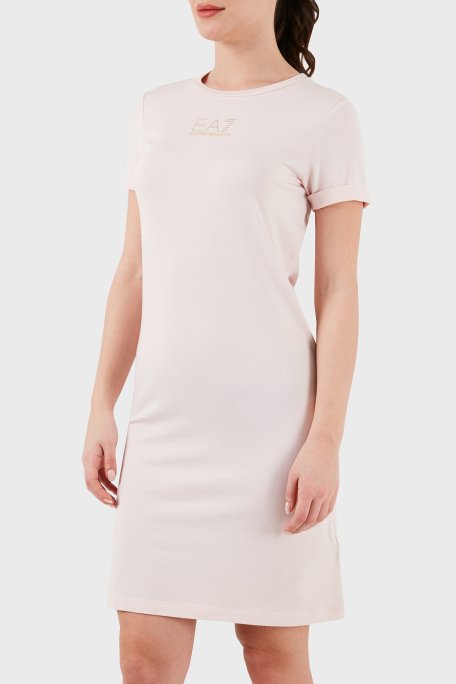 EA7 Logolu Bisiklet Yaka Regular Fit Kadın Elbise 3DTA52 TJDQZ 1422 PUDRA - EA7