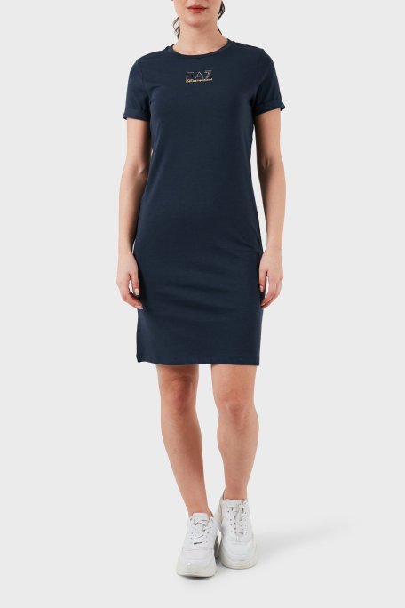 EA7 Logolu Bisiklet Yaka Regular Fit Bayan Elbise 3DTA52 TJDQZ 1555 LACİVERT - EA7