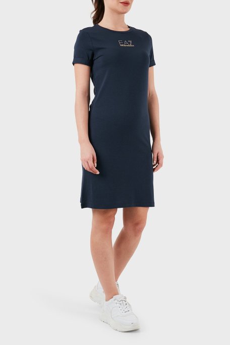 EA7 Logolu Bisiklet Yaka Regular Fit Bayan Elbise 3DTA52 TJDQZ 1555 LACİVERT - EA7 (1)