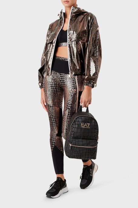 EA7 Logolu Çapraz Sırt Detaylı Streç Kumaştan Spor Bayan Sütyen 3RTH06 TJLZZ 2227 SİYAH-GOLD - EA7 (1)