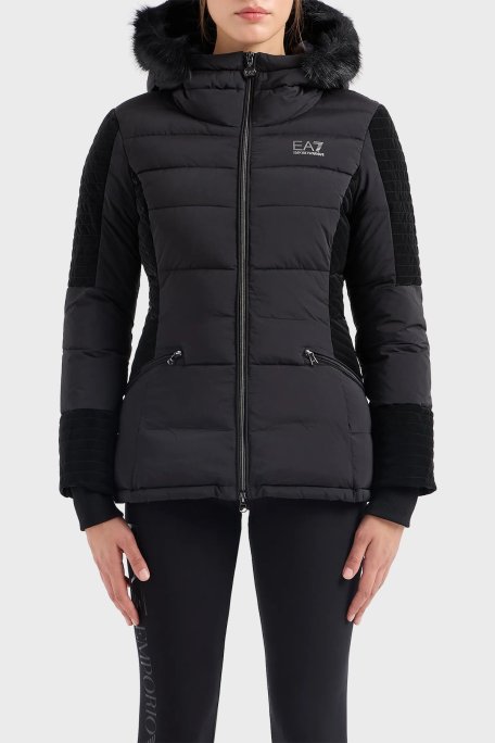EA7 Logolu Kapüşonlu Suya ve Rüzgara Dayanıklı Regular Fit Bayan Mont 6RTB14 TNDAZ 1200 SİYAH - EA7