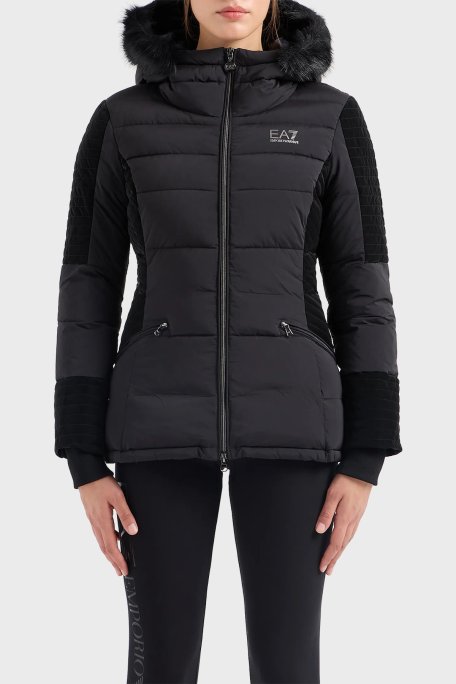 EA7 Logolu Kapüşonlu Suya ve Rüzgara Dayanıklı Regular Fit Kadın Mont 6RTB14 TNDAZ 1200 SİYAH - EA7