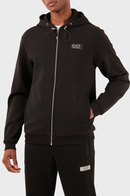 EA7 Logolu Pamuklu Kapüşonlu Regular Fit Fermuarlı Erkek Sweat 3DPM82 PJUEZ 1200 SİYAH - EA7