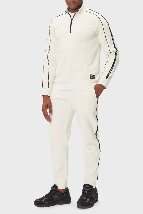EA7 Logolu Pamuklu Regular Fit Yarım Fermuarlı Dik Yaka Erkek Sweat 7M000971 AF10377 U1105 VANİLYA - Ea7 (1)