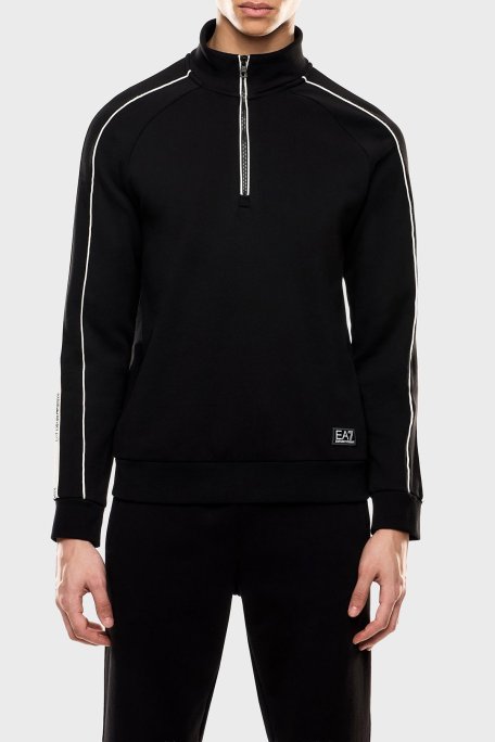 EA7 Logolu Pamuklu Regular Fit Yarım Fermuarlı Dik Yaka Erkek Sweat 7M000971 AF10377 UC001 SİYAH - Ea7
