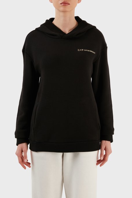 EA7 Logolu Regular Fit Kapüşonlu % 100 Pamuk Kalın Kışlık Kadın Sweat 6LTM13 TJGDZ 1200 SİYAH - EA7