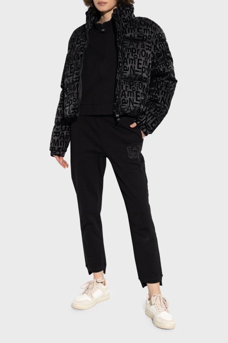 EA7 Logolu Regular Fit Kapüşonlu Fermuarlı Crop Bayan Mont 7W000009 AF10265 UC001 SİYAH - EA7 (1)