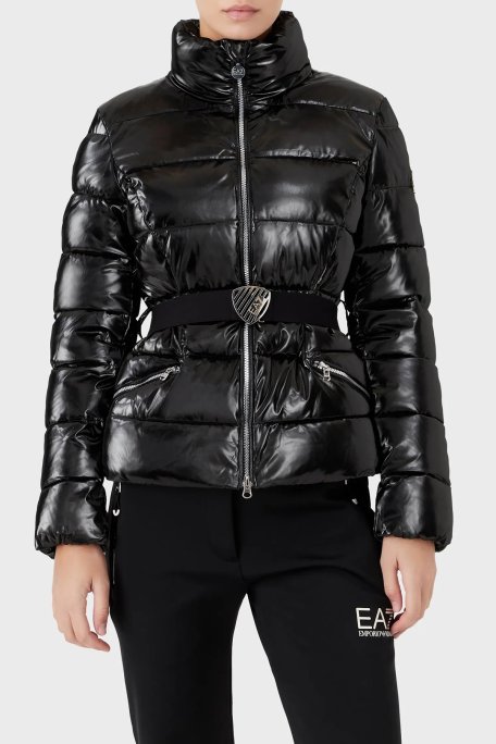 EA7 Logolu Regular Fit Kemerli Parlak Görünümlü Dik Yaka Bayan Mont 6LTB12 TNAUZ 1200 SİYAH - EA7