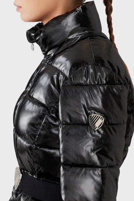 EA7 Logolu Regular Fit Kemerli Parlak Görünümlü Dik Yaka Bayan Mont 6LTB12 TNAUZ 1200 SİYAH - EA7 (1)