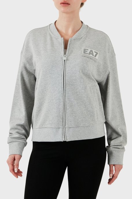 EA7 Logolu Streç Pamuklu Regular Fit Kolej Yaka Bayan Sweat 7W000178 AF12473 O8002 GRİ - Ea7