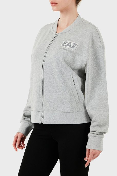 EA7 Logolu Streç Pamuklu Regular Fit Kolej Yaka Bayan Sweat 7W000178 AF12473 O8002 GRİ - Ea7 (1)