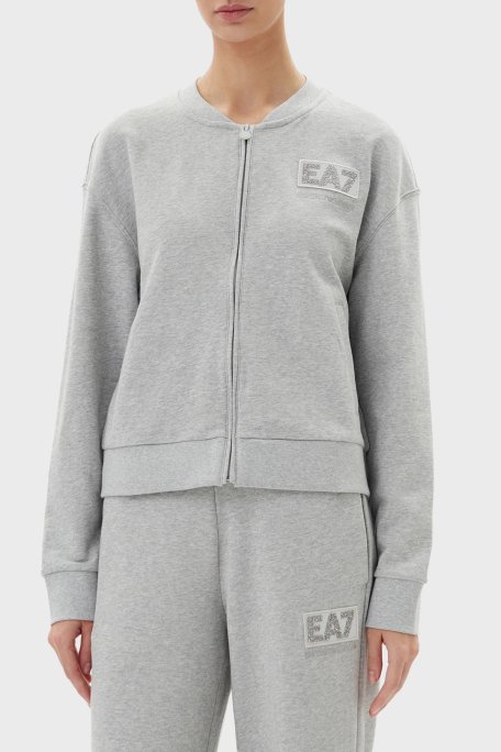 EA7 Logolu Streç Pamuklu Regular Fit Kolej Yaka Bayan Sweat 7W000178 AF12473 O8002 GRİ - Ea7
