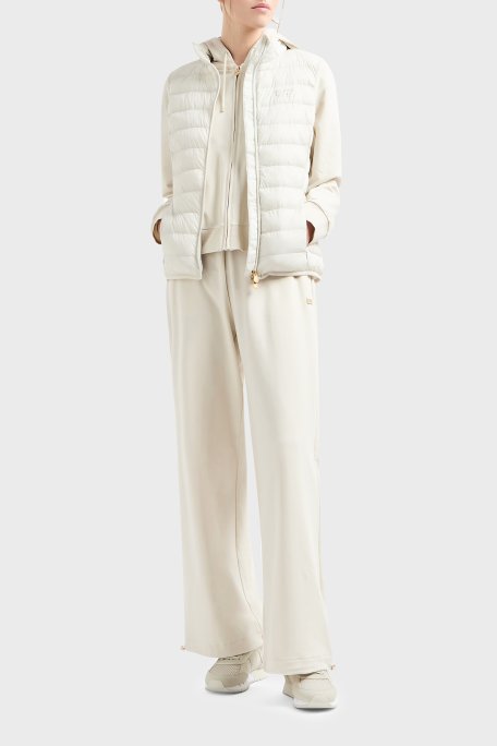 EA7 Logolu Streç Pamuklu Relaxed Fit Kapüşonlu Kadın Eşofman Takımı 7W000086 AF13135 U1112 KREM - Ea7